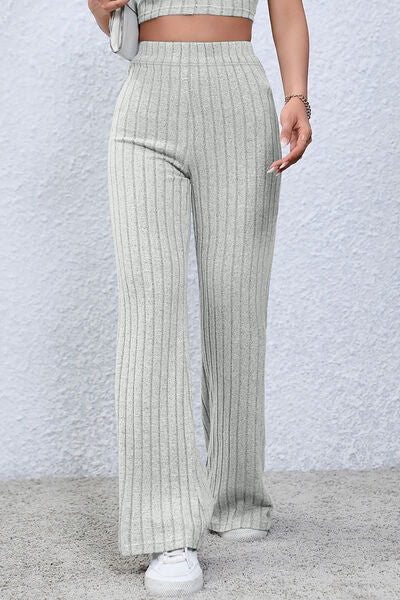 Blue Zone Planet | Basic Bae Full Size Ribbed High Waist Flare Pants BLUE ZONE PLANET