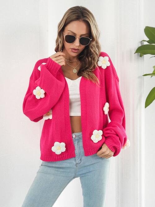 Floral Open Front Long Sleeve Cardigan BLUE ZONE PLANET