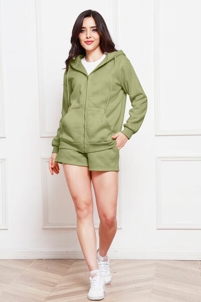 Blue Zone Planet | Zip Up Drawstring Hoodie and Shorts Set BLUE ZONE PLANET