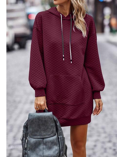 Textured Drawstring Tunic Hoodie BLUE ZONE PLANET