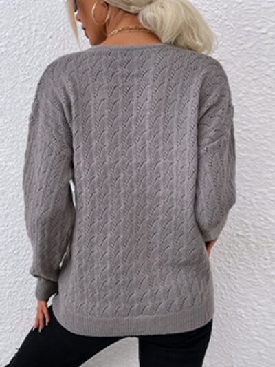 Blue Zone Planet | Openwork Button Up Dropped Shoulder Cardigan BLUE ZONE PLANET