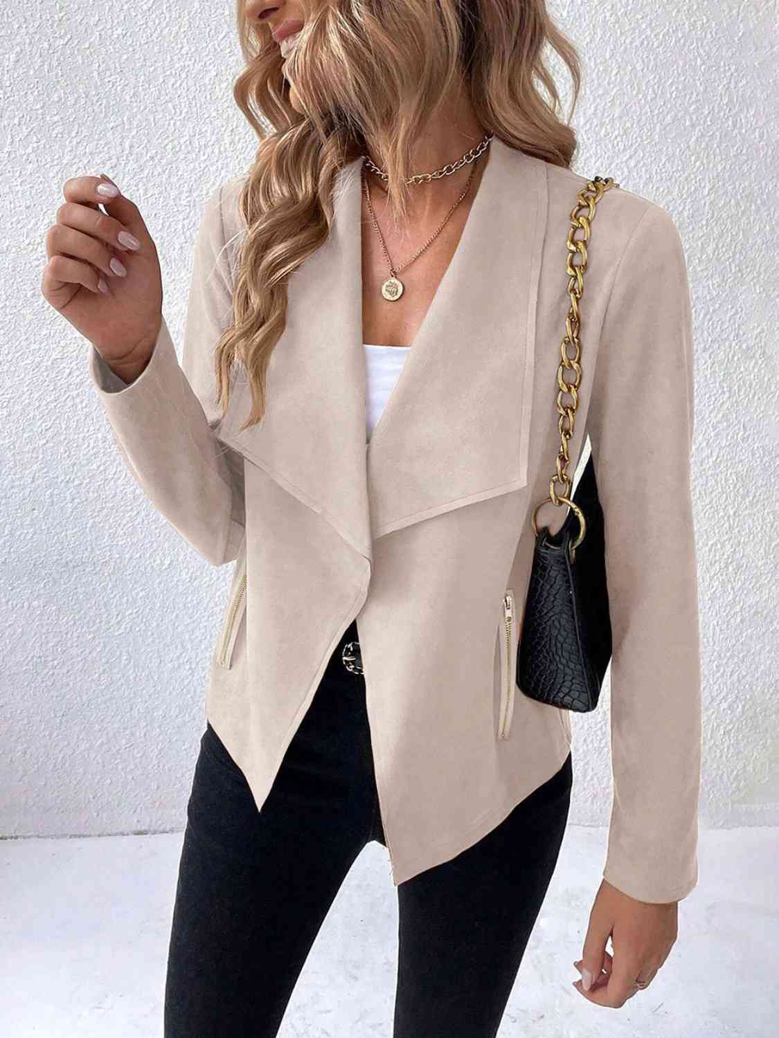 Collared Neck Long Sleeve Jacket BLUE ZONE PLANET