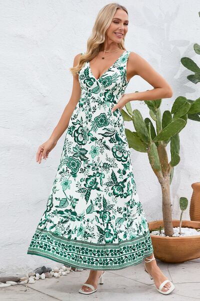 Printed V-Neck Wide Strap Dress BLUE ZONE PLANET