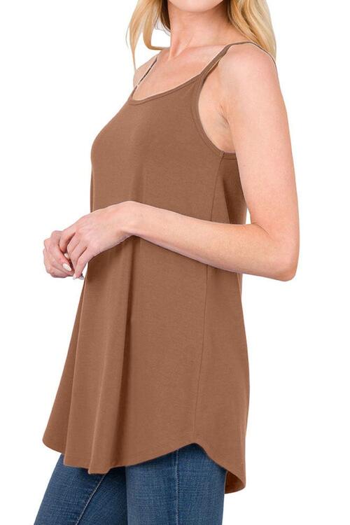 Full Size Spaghetti Strap V-Neck Flowy Tunic Cami BLUE ZONE PLANET