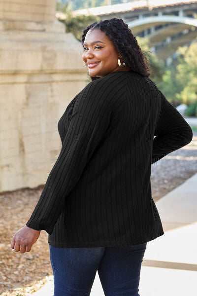 Basic Bae Full Size Ribbed Round Neck Long Sleeve Knit Top BLUE ZONE PLANET