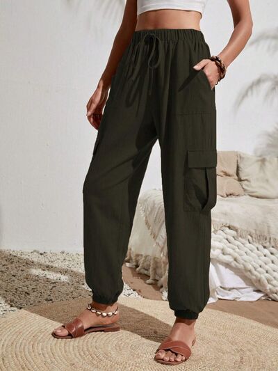 Drawstring Joggers with Cargo Pockets Trendsi