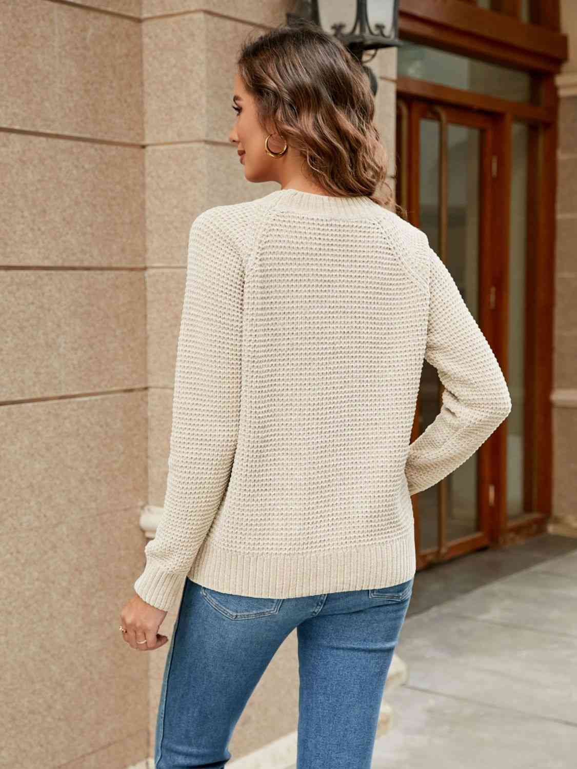 Round Neck Raglan Sleeve Sweater BLUE ZONE PLANET