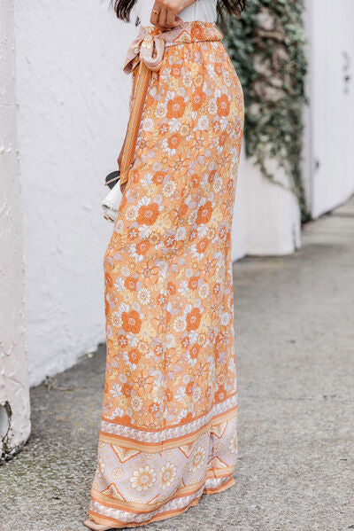 Blue Zone Planet | Floral Tie Front Wide Leg Pants BLUE ZONE PLANET
