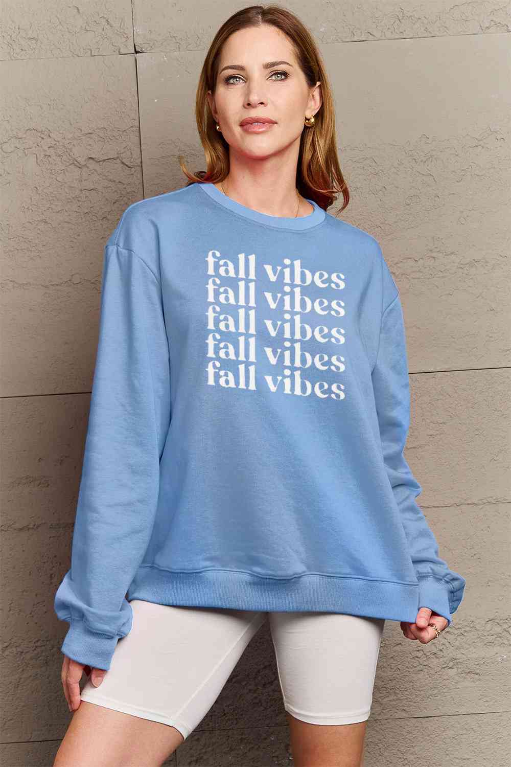 Simply Love Full Size FALL VIBES Graphic Sweatshirt BLUE ZONE PLANET