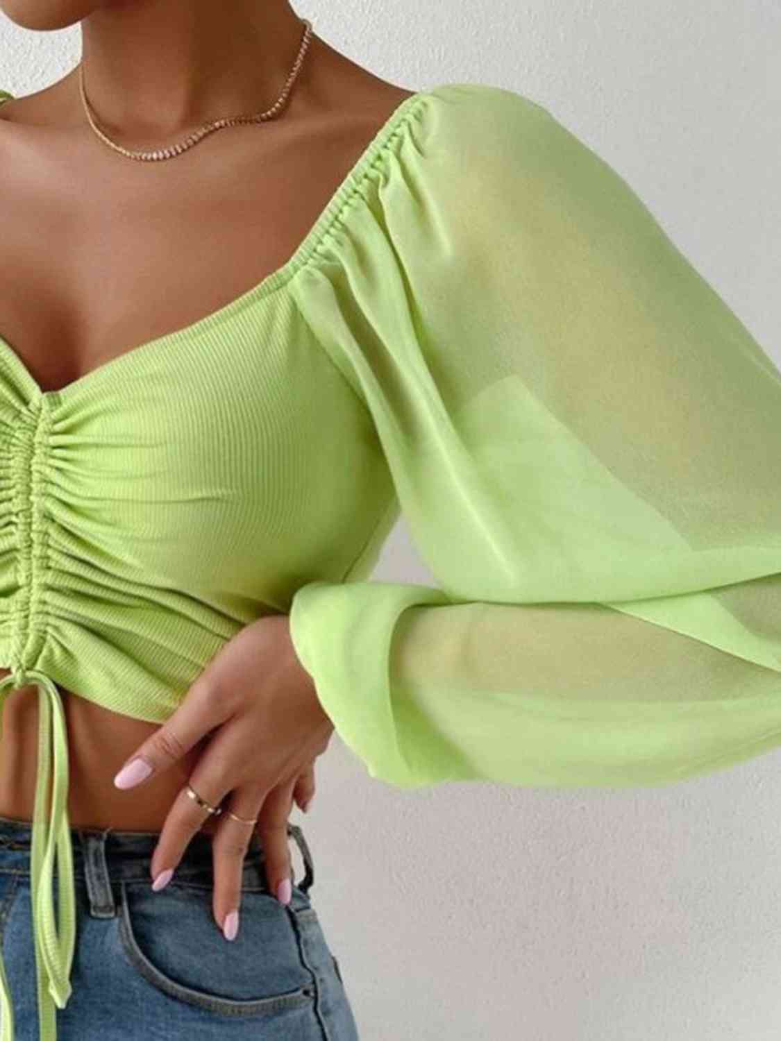 Drawstring Sweetheart Neck Cropped Top BLUE ZONE PLANET