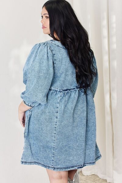 HEYSON Full Size Oversized Denim Babydoll Dress Trendsi