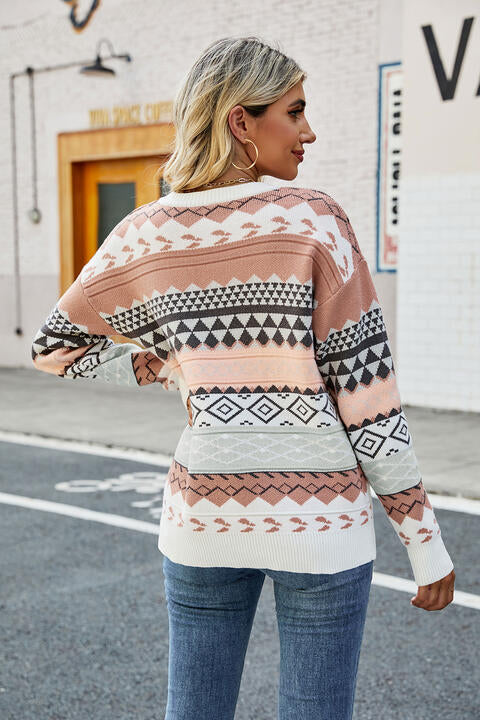 Round Neck Drop Shoulder Sweater BLUE ZONE PLANET
