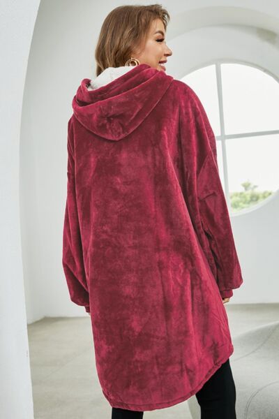 Kangaroo Pocket Dropped Shoulder Hoodie Trendsi
