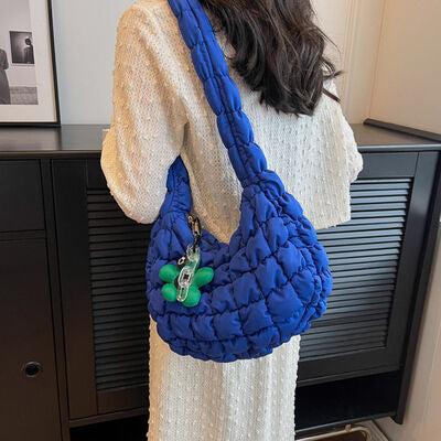 Quilted Shoulder Bag with Flower Pendant-HANDBAGS-[Adult]-[Female]-2022 Online Blue Zone Planet