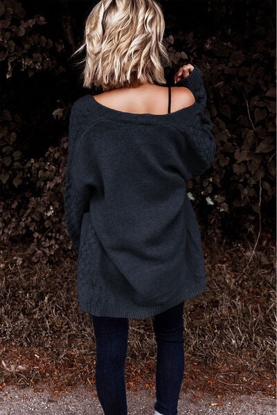 Open Front Dropped Shoulder Cardigan with Pockets Trendsi
