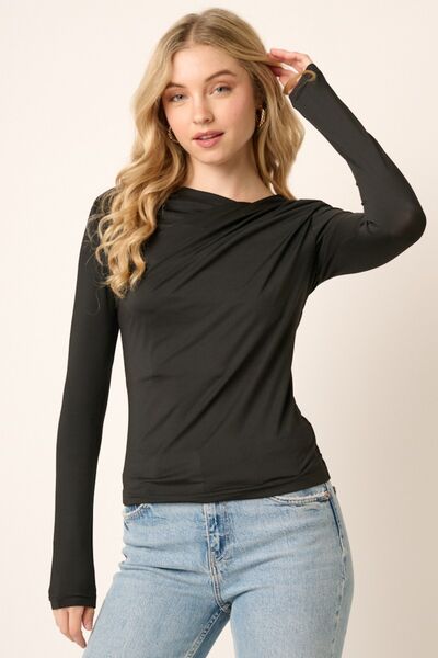 Mittoshop Ruched Long Sleeve Slim Top BLUE ZONE PLANET