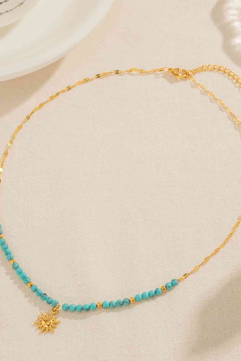 Turquoise Beaded 18K Gold-Plated Sun Shape Pendant Necklace BLUE ZONE PLANET