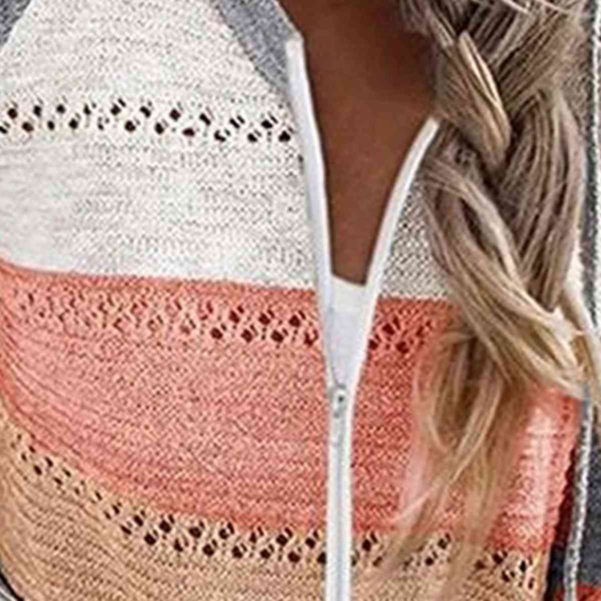 Color Block Drawstring Hooded Sweater BLUE ZONE PLANET