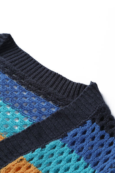 Openwork Color Block Tied Cardigan Trendsi