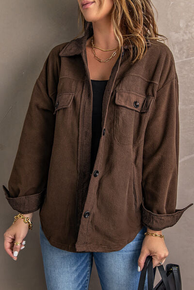 Blue Zone Planet | Button Up Collared Neck Long Sleeve Jacket BLUE ZONE PLANET