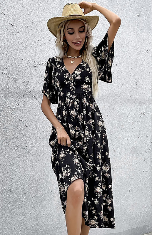 Blue Zone Planet | Women'S Short Sleeve Printed V-Neck Midi Dress BLUE ZONE PLANET