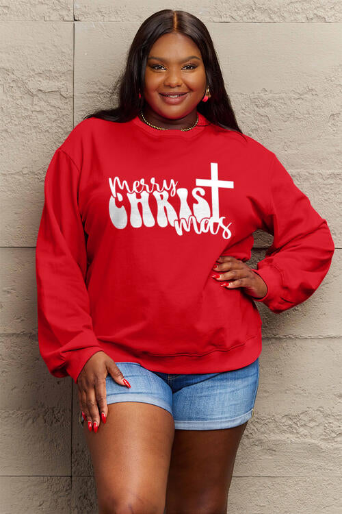 Simply Love Full Size MERRY CHRISTMAS Long Sleeve Sweatshirt BLUE ZONE PLANET