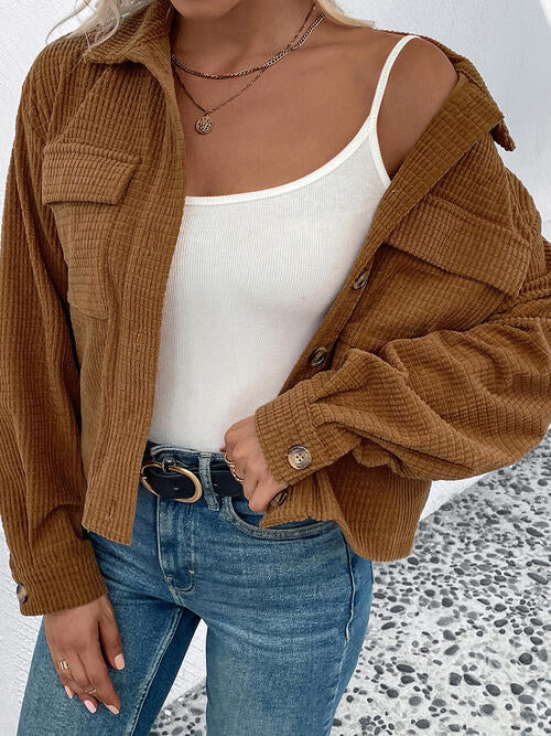 Collared Neck Button Front Jacket with Pockets BLUE ZONE PLANET