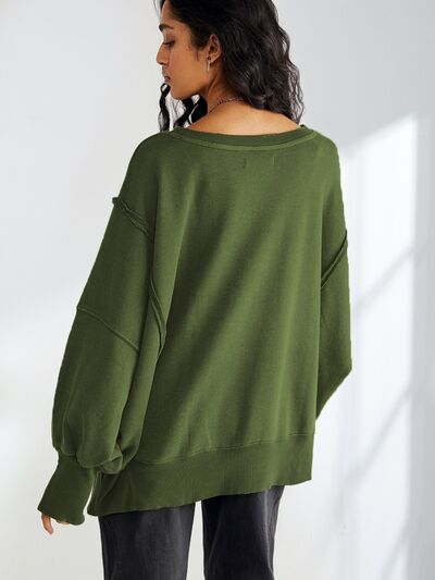 Slit Round Neck Dropped Shoulder T-Shirt Trendsi