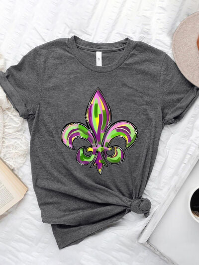 Mardi Gras Graphic Round Neck Short Sleeve T-Shirt BLUE ZONE PLANET