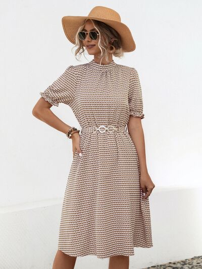 Blue Zone Planet | Printed Mock Neck Flounce Sleeve Dress BLUE ZONE PLANET