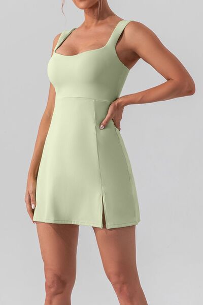 Blue Zone Planet | Square Neck Sleeveless Slit Mini Active Dress BLUE ZONE PLANET