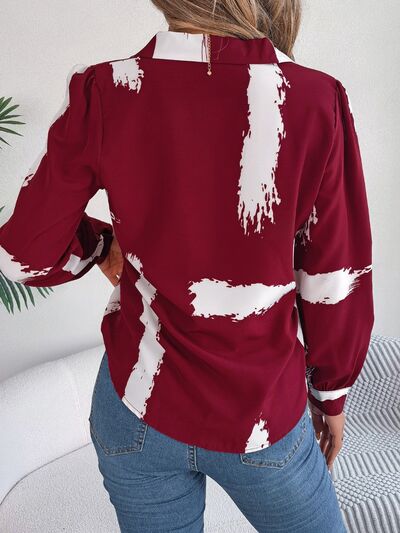 Blue Zone Planet | Printed Collared Neck Button Up Shirt BLUE ZONE PLANET