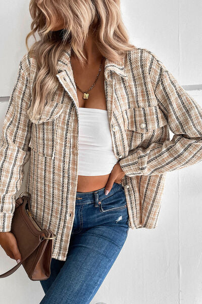Blue Zone Planet | Pocketed Button Up Collared Neck Jacket BLUE ZONE PLANET