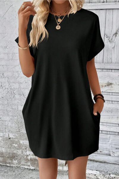 Blue Zone Planet | Pocketed Round Neck Short Sleeve Dress BLUE ZONE PLANET