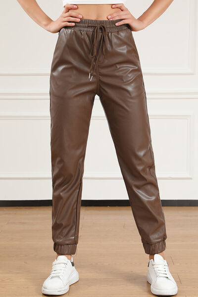 Blue Zone Planet | Drawstring PU Leather Pants BLUE ZONE PLANET