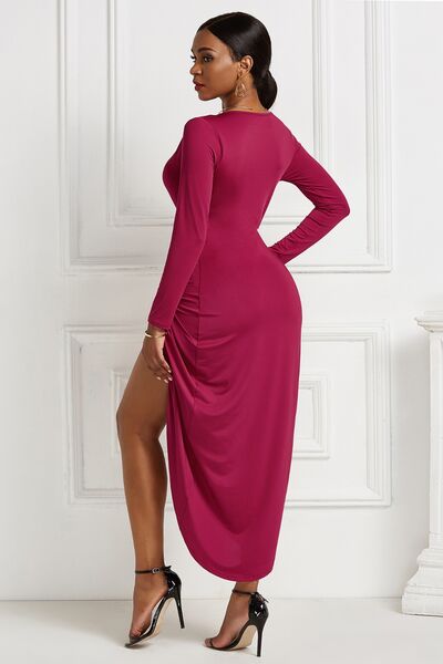 Blue Zone Planet |  High-low Ruched Surplice Long Sleeve Dress BLUE ZONE PLANET