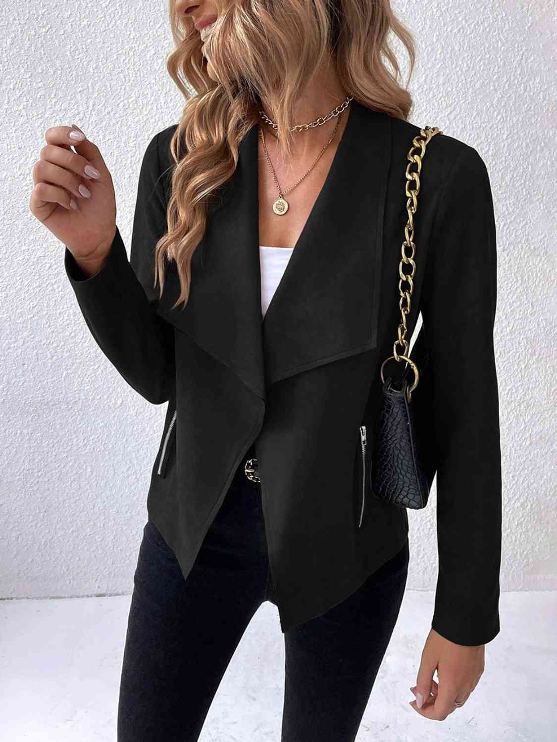 Collared Neck Long Sleeve Jacket BLUE ZONE PLANET