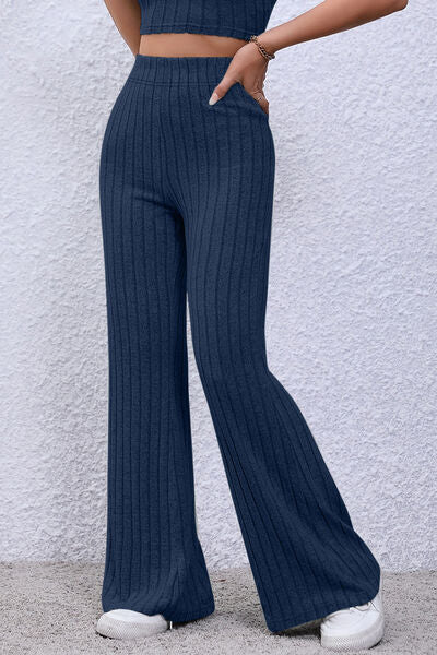 Blue Zone Planet | Basic Bae Full Size Ribbed High Waist Flare Pants BLUE ZONE PLANET