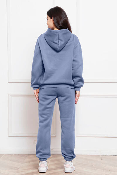 Blue Zone Planet | Drop Shoulder Long Sleeve Hoodie and Pants Set BLUE ZONE PLANET