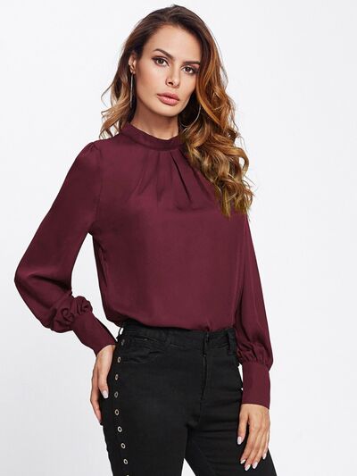 Blue Zone Planet | Mock Neck Lantern Sleeve Shirt BLUE ZONE PLANET