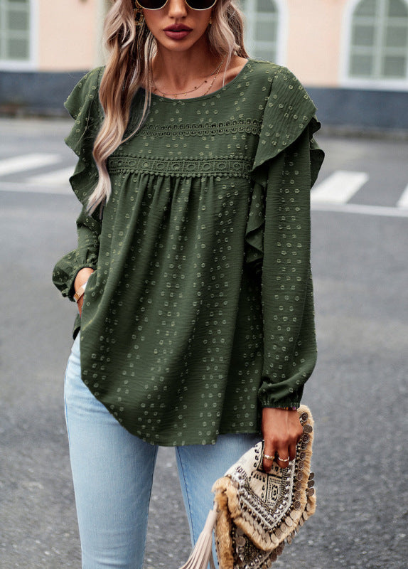 Blue Zone Planet | Elegant lace patchwork long-sleeved top blouse BLUE ZONE PLANET