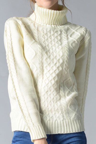 Blue Zone Planet | Cable-Knit Turtleneck Pullover Sweater BLUE ZONE PLANET