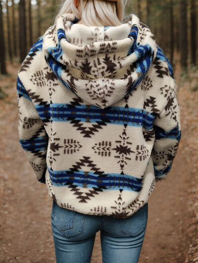 Blue Zone Planet | Geometric Half Zip Drawstring Long Sleeve Hoodie BLUE ZONE PLANET
