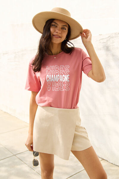 Blue Zone Planet | Simply Love Full Size CHAMPAGNE VIBES Round Neck T-Shirt BLUE ZONE PLANET