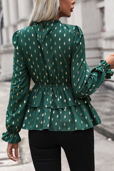 Smocked Flounce Sleeve Layered Blouse BLUE ZONE PLANET