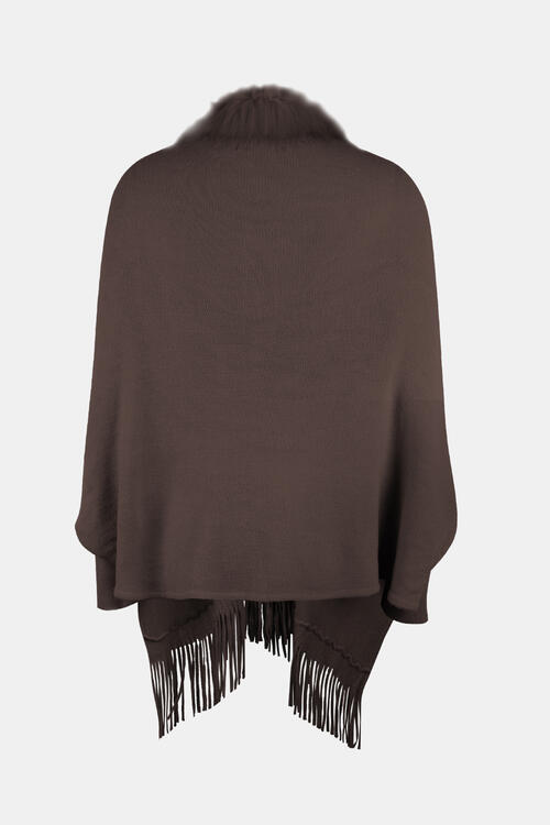 Fringe Open Front Long Sleeve Poncho BLUE ZONE PLANET