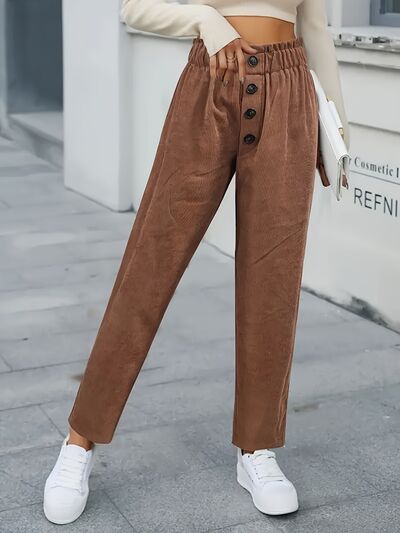 Blue Zone Planet | Decorative Button High Waist Pants BLUE ZONE PLANET