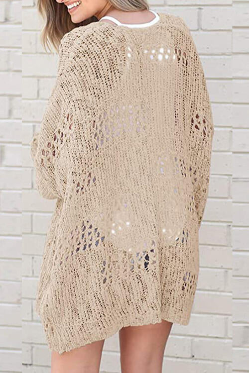 Openwork Open Front Long Sleeve Cardigan BLUE ZONE PLANET