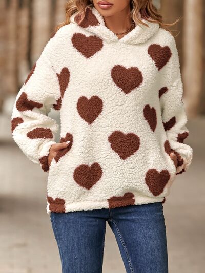 Blue Zone Planet | Fuzzy Heart Pocketed Dropped Shoulder Hoodie BLUE ZONE PLANET