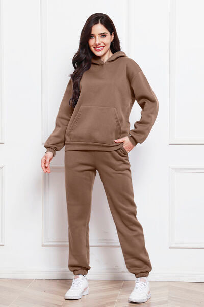 Blue Zone Planet | Drop Shoulder Long Sleeve Hoodie and Pants Set BLUE ZONE PLANET